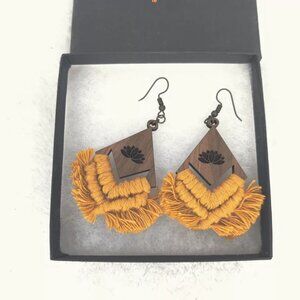 Wooden Sandy Macrame Earrings